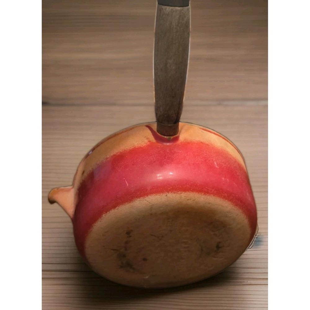 Le Creuset #18 Cherry Red Sauce Pan Pot Pout Spout Wooden Handle Rustic Decor